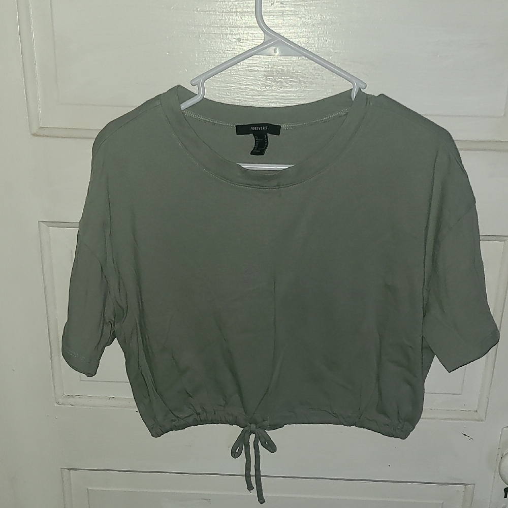 Forever 21 Sage Green Drawstring Crop Top